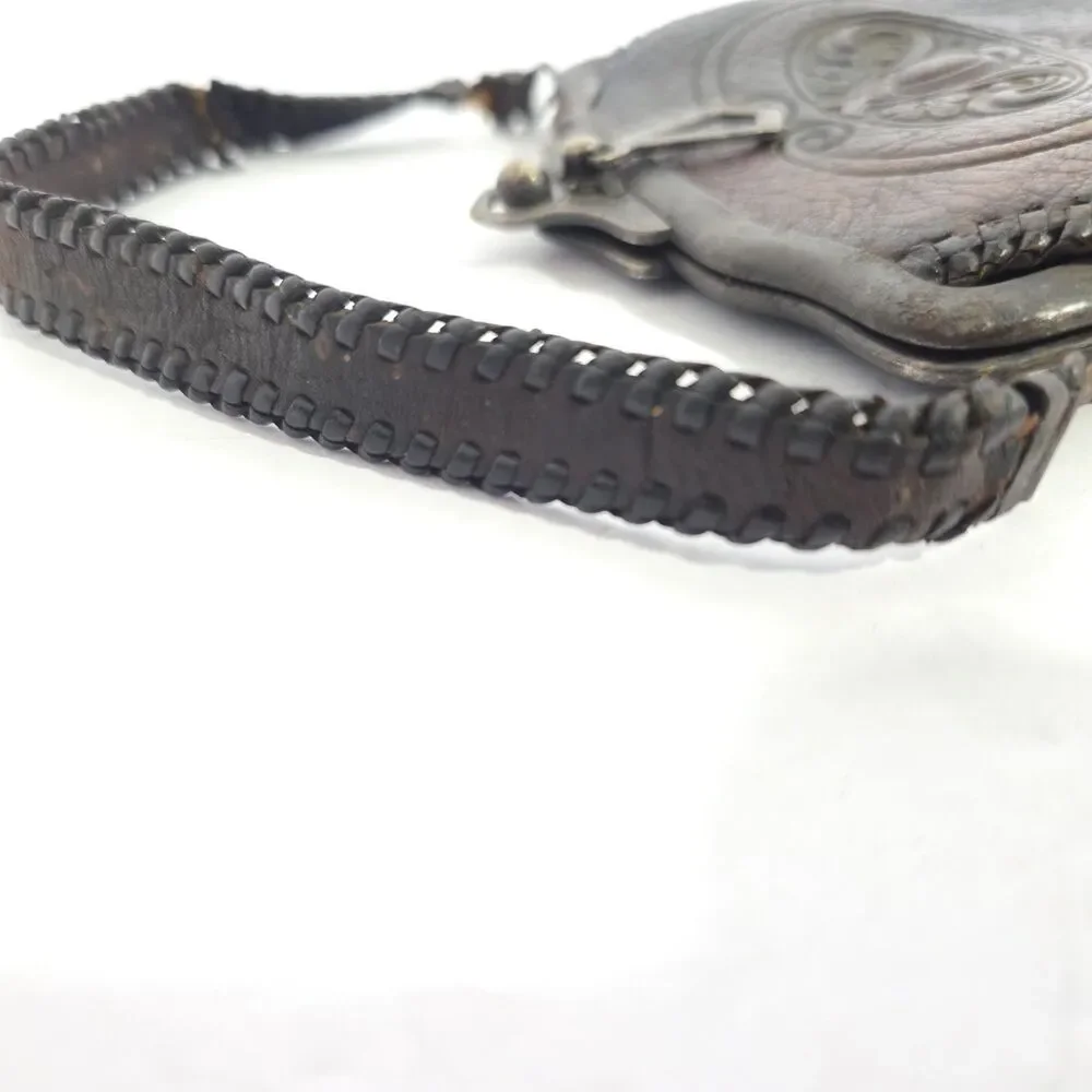 Antique Nocona Hand Tooled Leather Purse Bag Suede Lined Circa 1918 Western Bag